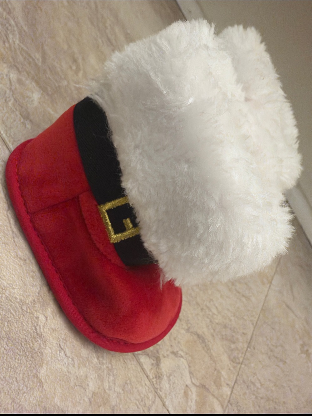 Little Me Red Plush Cuff Holiday Slippers